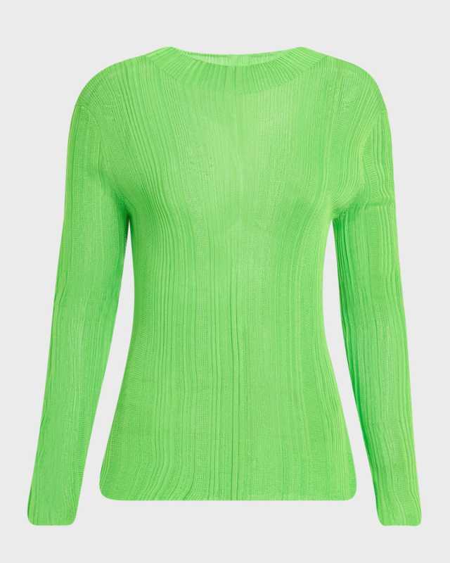 Aveda Mock-Neck Silk Plisse Knit Sweater